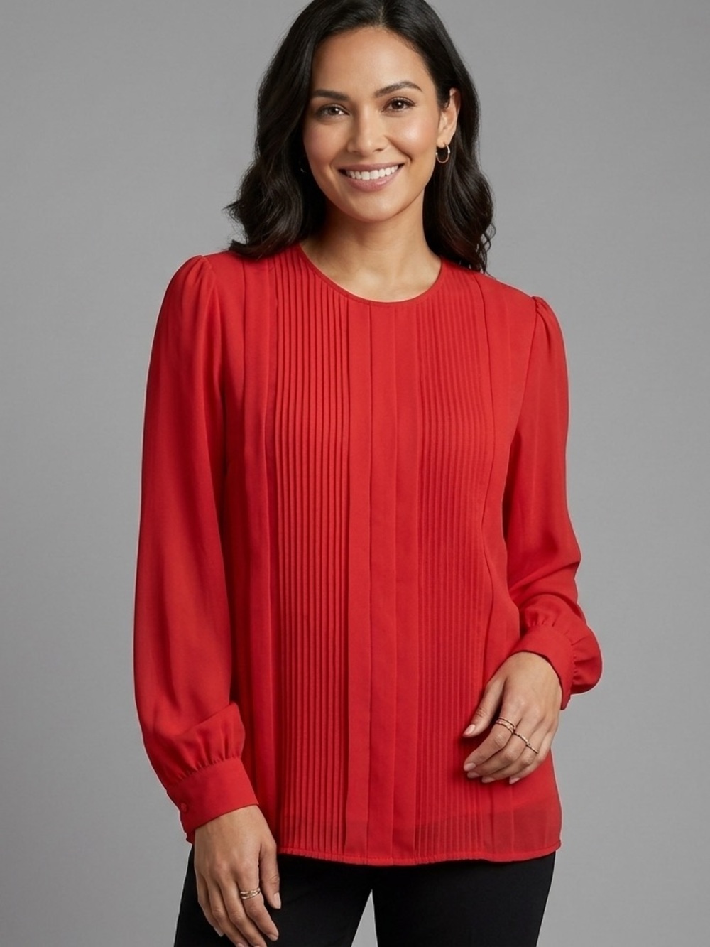 VTG Fay’s Closet Red Pleated Blouse Size 12 Sheer Long Sleeve Dressy Top